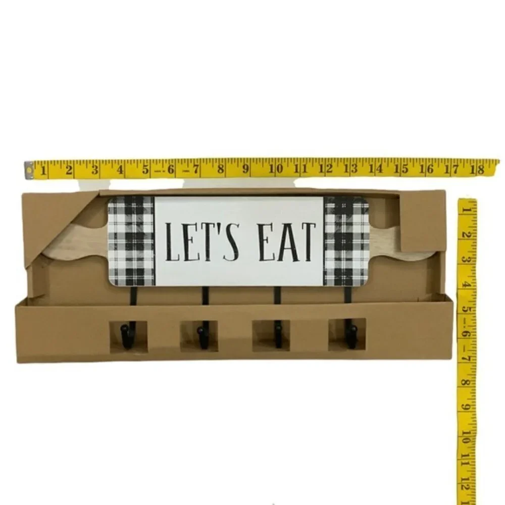 Hanging Hook Rack Multi Use Rack Black White Buffalo Check Plaid 7 in X 17 in